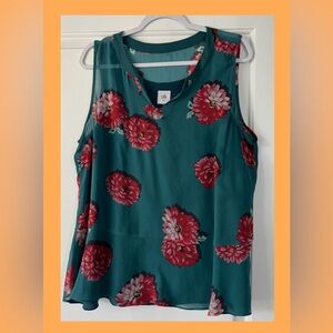 Cabi women’s XL Blushing floral v-neck sleeveless teal blouse